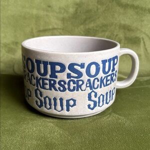 Vintage Crackers Soup Stoneware Mug Bowl Grey And Navy